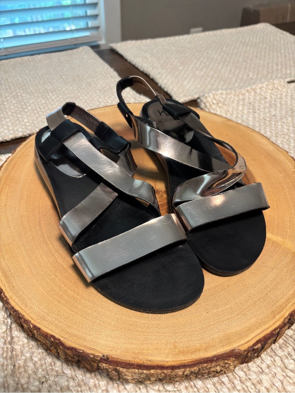 Kelsi Dagger Ginette Metallic Strap Wedge Sandals Sz 7.5 Y2K Chic